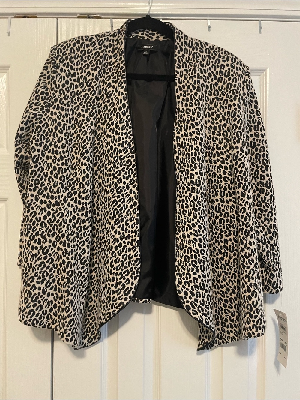 Elementz Black and Cream Leopard-Print Open Blazer